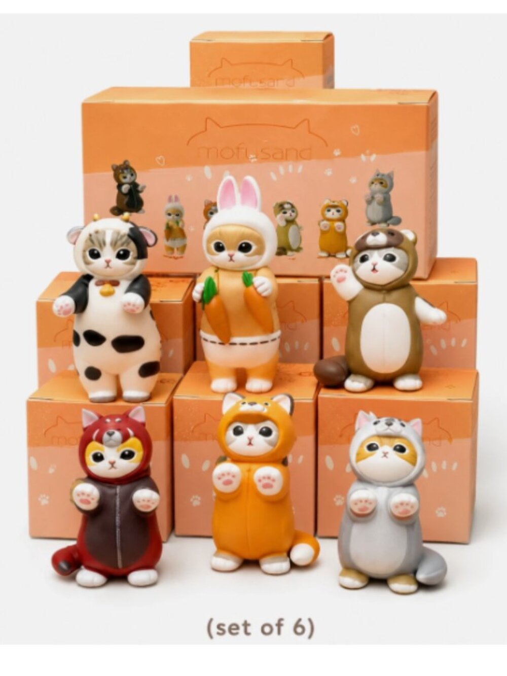 (All Set of 6) Mofusand Cat Figures Cow Rabbit Costume Anime Kawaii Home Decor